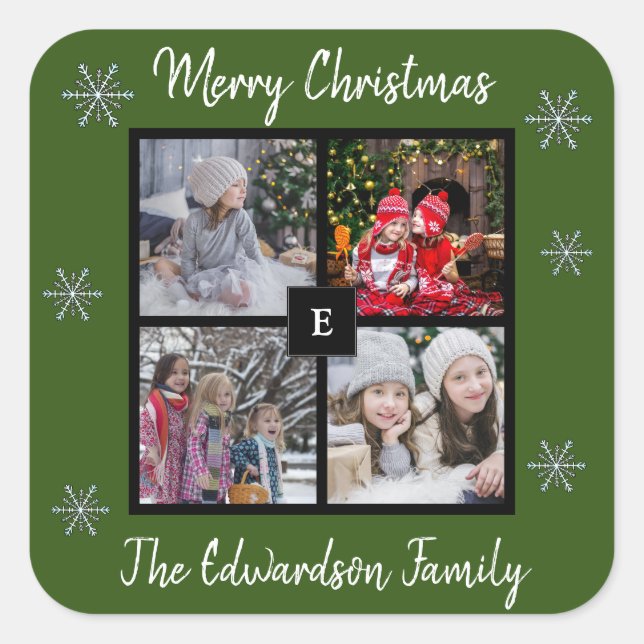 Create your own family photo Merry Christmas Square Sticker (Front)