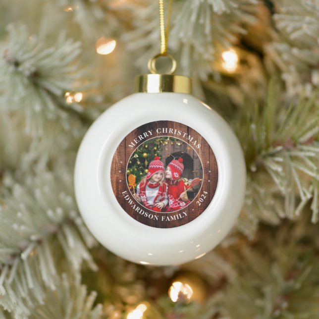 Create your own family photo personal Christmas Ceramic Ball Christmas Ornament (Tree)