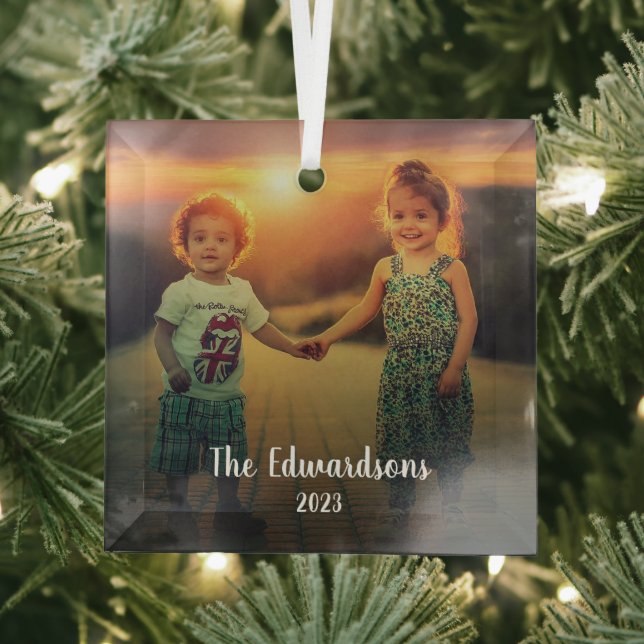 Create your own family photo personal Christmas Glass Tree Decoration (Insitu)