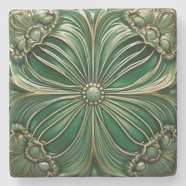 Create Your Own Faux Glazed Clay Green Clover Stone Coaster (Front)