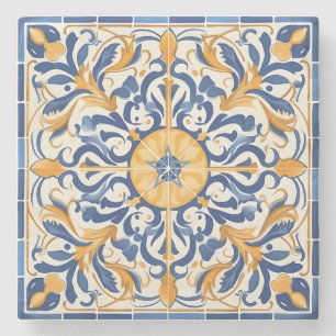 Create Your Own Faux Painted Golden Blue Mandala Stone Coaster