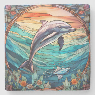 Create Your Own Faux Stained Glass Sunset Dolphin Stone Coaster