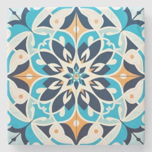 Create Your Own Faux Talavera Turquoise Gold Stone Coaster
