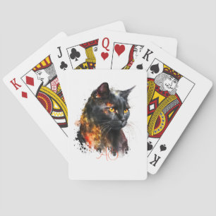 Create Your Own Fiery Black Cat Playing Cards