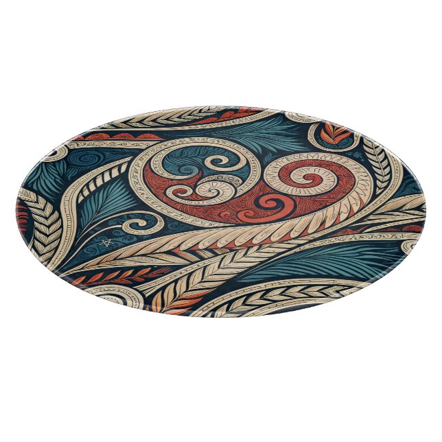Create Your Own Fiery Red Teal Festive Tribal Cutting Board (Corner)