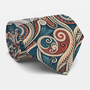 Create Your Own Fiery Red Teal Festive Tribal Tie
