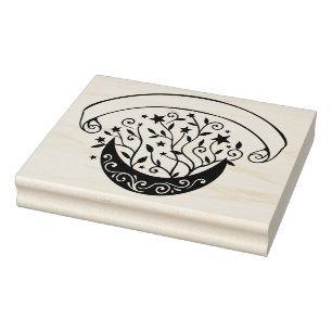 Create Your Own Filigree Crescent Moon Star Banner Rubber Stamp