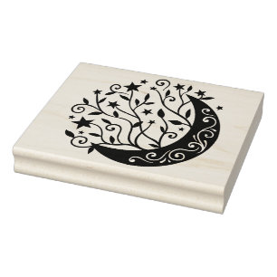 Create Your Own Filigree Crescent Moon Star Floral Rubber Stamp