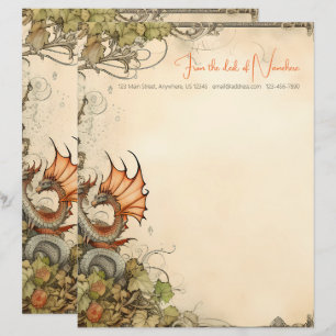 Create Your Own Fire Dragon Garden Stationery Custom Letterhead