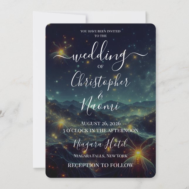 Create Your Own Fireflies & Mountains Wedding Invitation (Front)