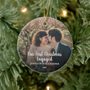 Create your own First Christmas Engaged photo Cera Ceramic Tree Decoration