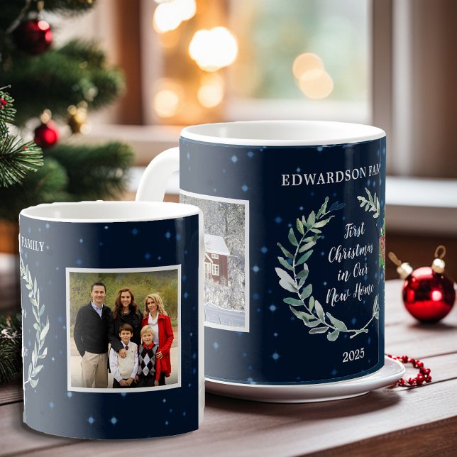 Create your own First christmas in new Home photos Coffee Mug (Create your own First Christmas in our new Home photo mug. Add your own photos, name, year and text,)