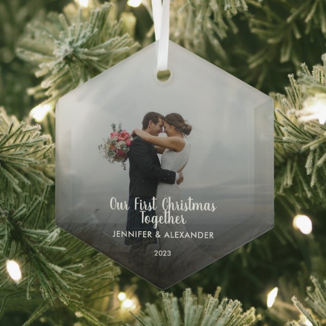 Create your own First Christmas Together photo Glass Tree Decoration (Insitu)