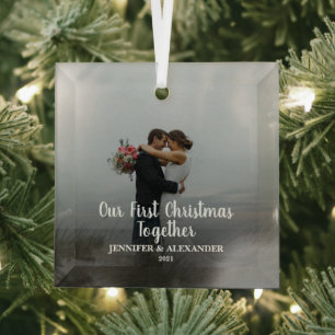 Create your own First Christmas Together photo Glass Tree Decoration
