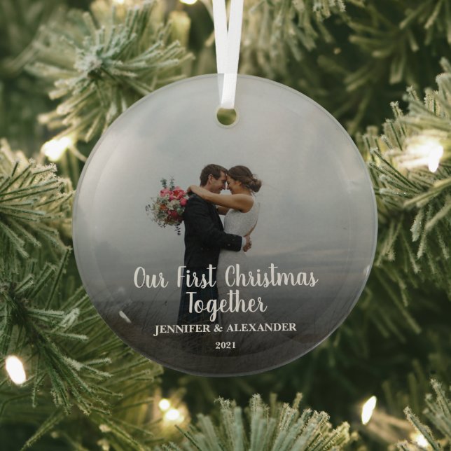 Create your own First Christmas Together photo Glass Tree Decoration (Insitu)