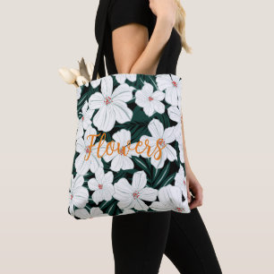 Create your own Floral and text summer green white Tote Bag