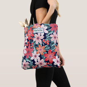 Create your own Floral and text summer green white Tote Bag