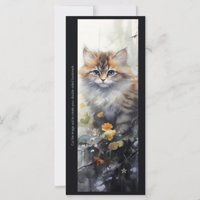 Create Your Own Floral Bengal Kitten Bookmark Card (Front)
