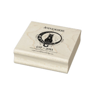 Create Your Own Floral Black Cat Crescent Moon Rubber Stamp