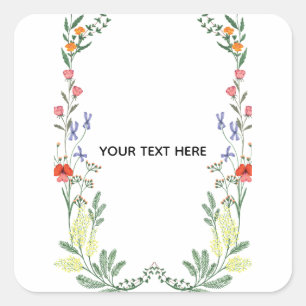 Create Your Own Floral Border Square Sticker
