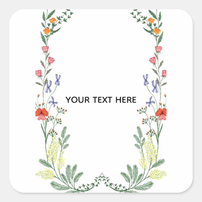 Create Your Own Floral Border Square Sticker (Front)