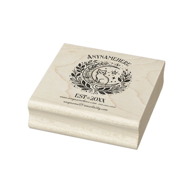 Create Your Own Floral Crescent Moon Cat Rubber Stamp (Stamp)