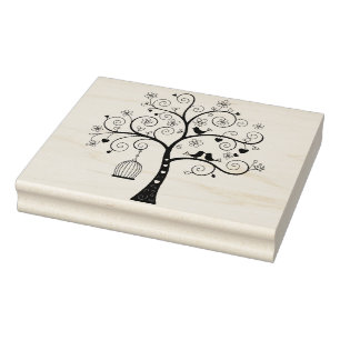 Create Your Own Floral Filigree Tree Love Birds Rubber Stamp