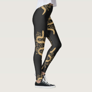 Create Your Own Floral Gold Snakes Black Leggings