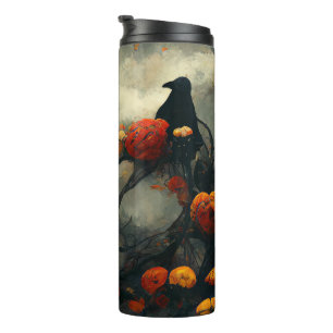 Create Your Own Floral Gothic Crow Thermal Tumbler