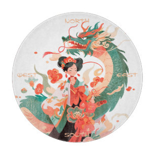 Create Your Own Floral Jade Chinese Dragon Maiden Cutting Board