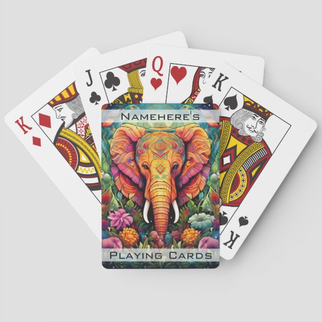 Create Your Own Floral Jungle Elephant Playing Cards (Back)