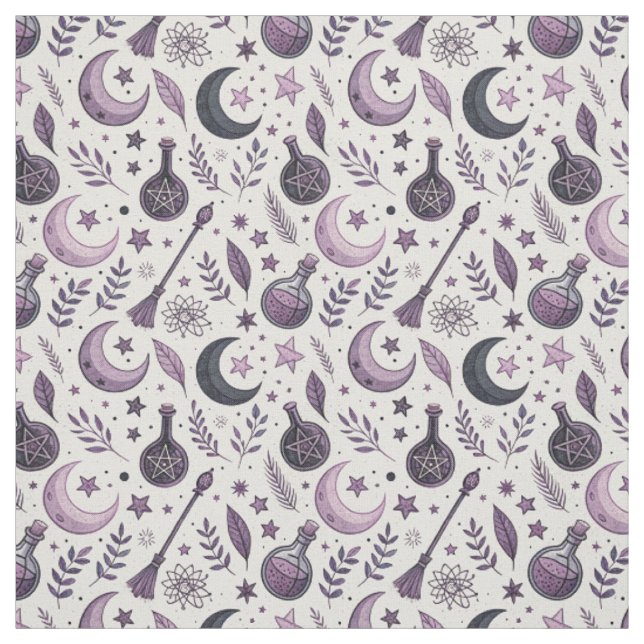 Create Your Own Floral Mauve Crescent Moon Magic Fabric (Swatch)