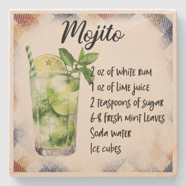 Create Your Own Floral Mojito Cocktail Recipe Stone Coaster (Front)