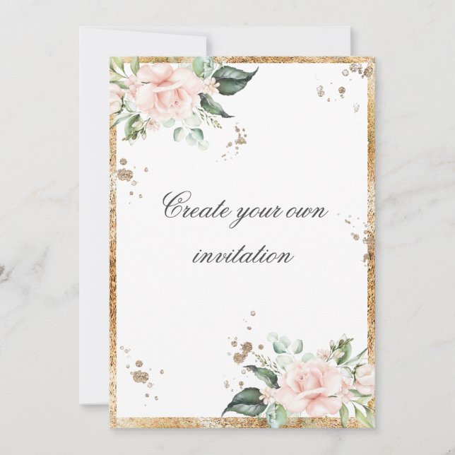 Create Your Own Floral Pink Gold Script Wedding  Invitation (Front)