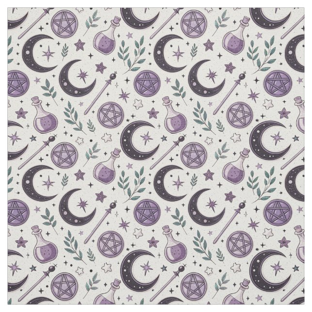 Create Your Own Floral Purple Crescent Moon Magic Fabric (Swatch)