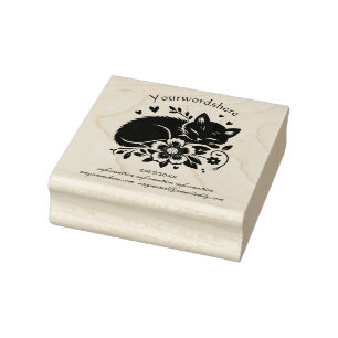 Create Your Own Floral Sleeping Black Cat Kitten Rubber Stamp