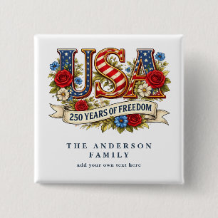 Create Your Own Floral USA 250 Years of Freedom 15 Cm Square Badge