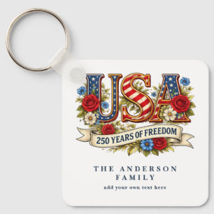 Create Your Own Floral USA 250 Years of Freedom  Key Ring