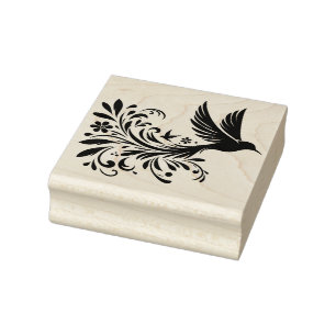 Create Your Own Flying Floral Songbird Rubber Stamp