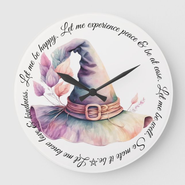 Create Your Own Frilly Rainbow Witch Hat Leaves Large Clock (Front)