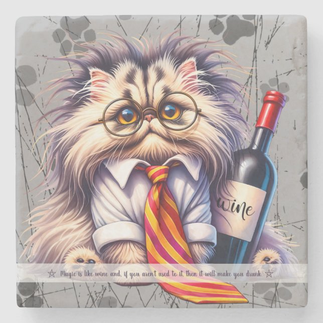 Create Your Own Funny Executive Persian Cat Wine Stone Coaster (Front)