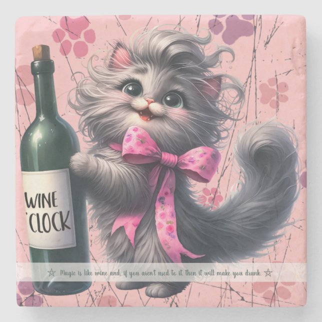 Create Your Own Funny Happy Grey Kitten Wine Stone Coaster (Front)
