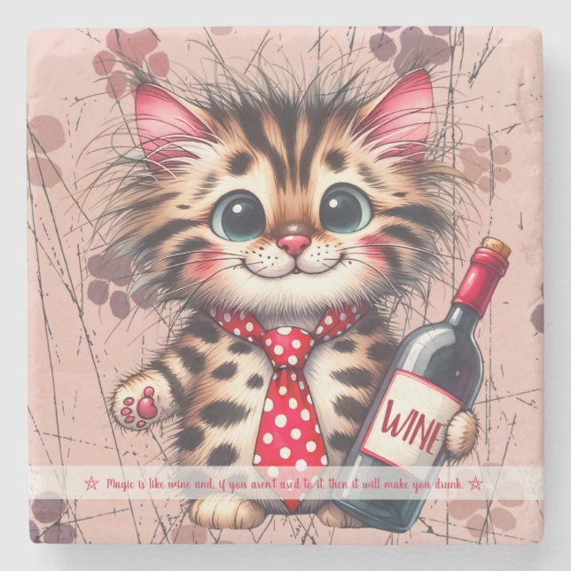 Create Your Own Funny Mr Kitty Bengal Kitten Wine Stone Coaster (Front)