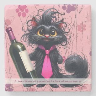 Create Your Own Funny Mr Kitty Black Cat Wine Stone Coaster