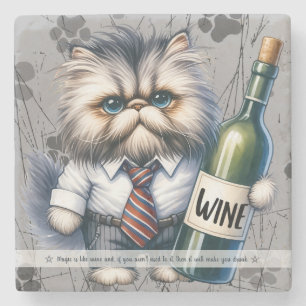 Create Your Own Funny Mr Kitty Persian Cat Wine Stone Coaster