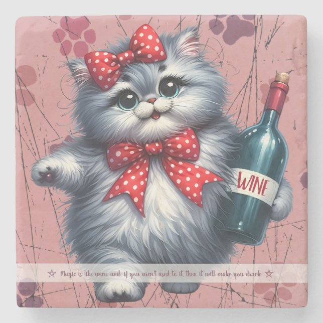 Create Your Own Funny Ms Kitty Chubby Kitten Wine Stone Coaster (Front)