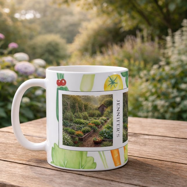 Create your own garden photos monogrammed coffee mug (Create your own garden photos monogrammed coffee mug. You can add your own photos, name and text.)