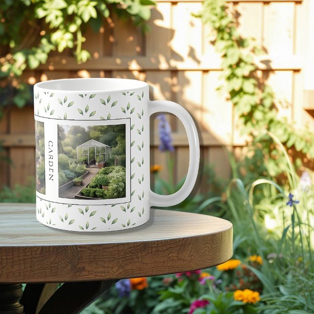 Create your own garden photos monogrammed coffee mug (Create your own garden photo collage mug. You can add your own photos, name and text.)