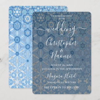 Create Your Own Geometric Blue Flowers Wedding Invitation
