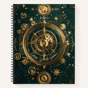 Create Your Own Gilded Teal Steampunk Compass Rose Notebook